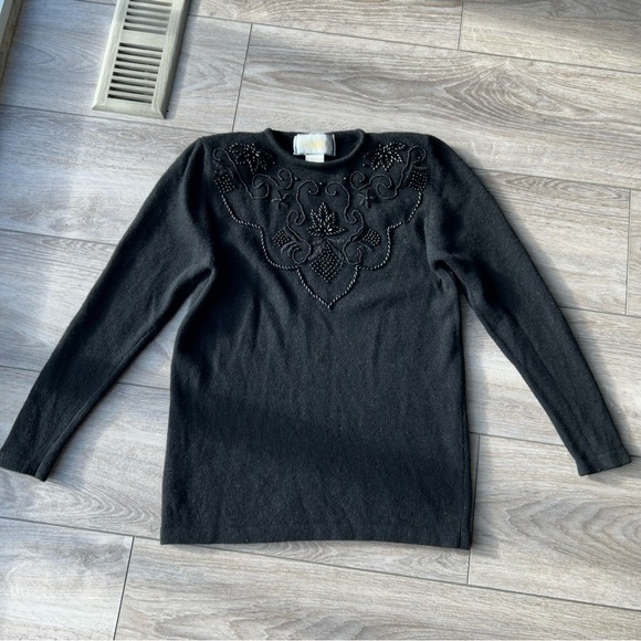 Vintage Tamra Black  Wool Angora Blend Beaded Sweater - Picture 4 of 15